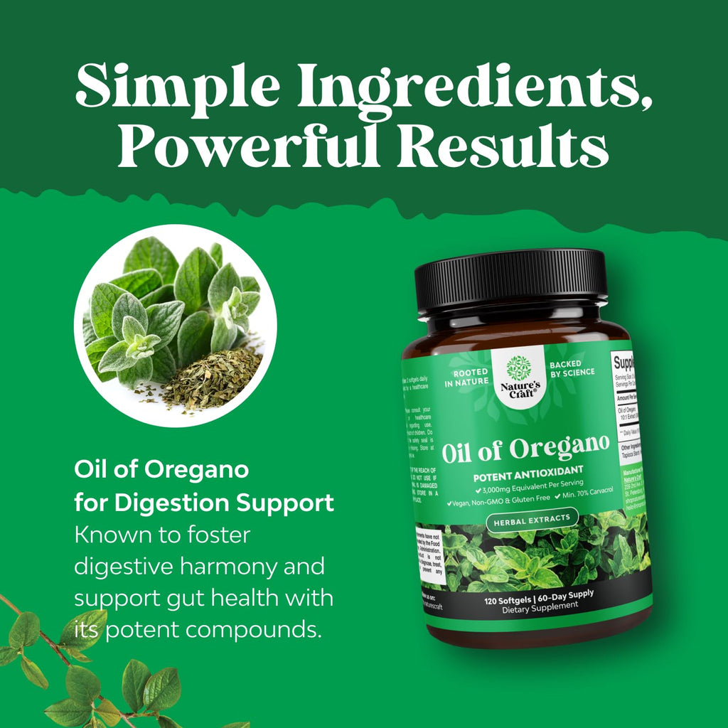 Wild Oregano Oil Softgels 70% Carvacrol | Digestive & Immune Support - 120 Ct
