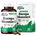 Wild & Organic Bacopa Monnieri 600 mg Capsules | Brain Support - Vegan, Non-GMO - 180 Count