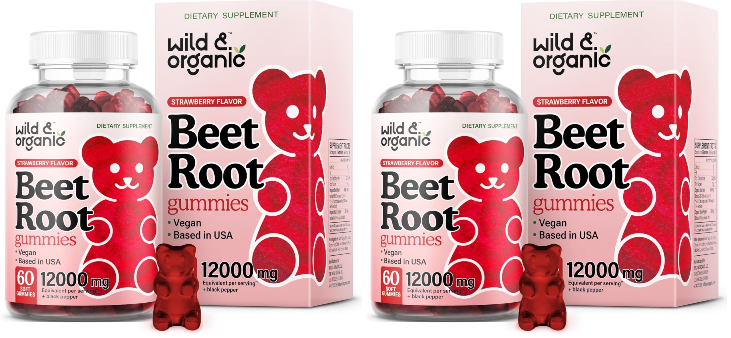 Wild & Organic Beet Root Gummies 12000 mg – 60-Count Pectin-Based Chews (Pack of 2)