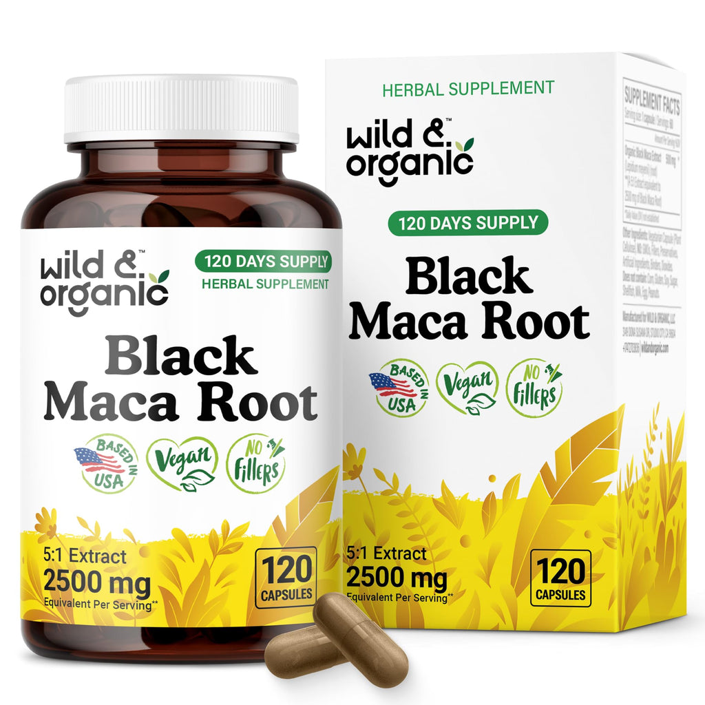 Wild & Organic Black Maca Root Capsules 500 mg – 120 Day Supply – Vegan & Non-GMO