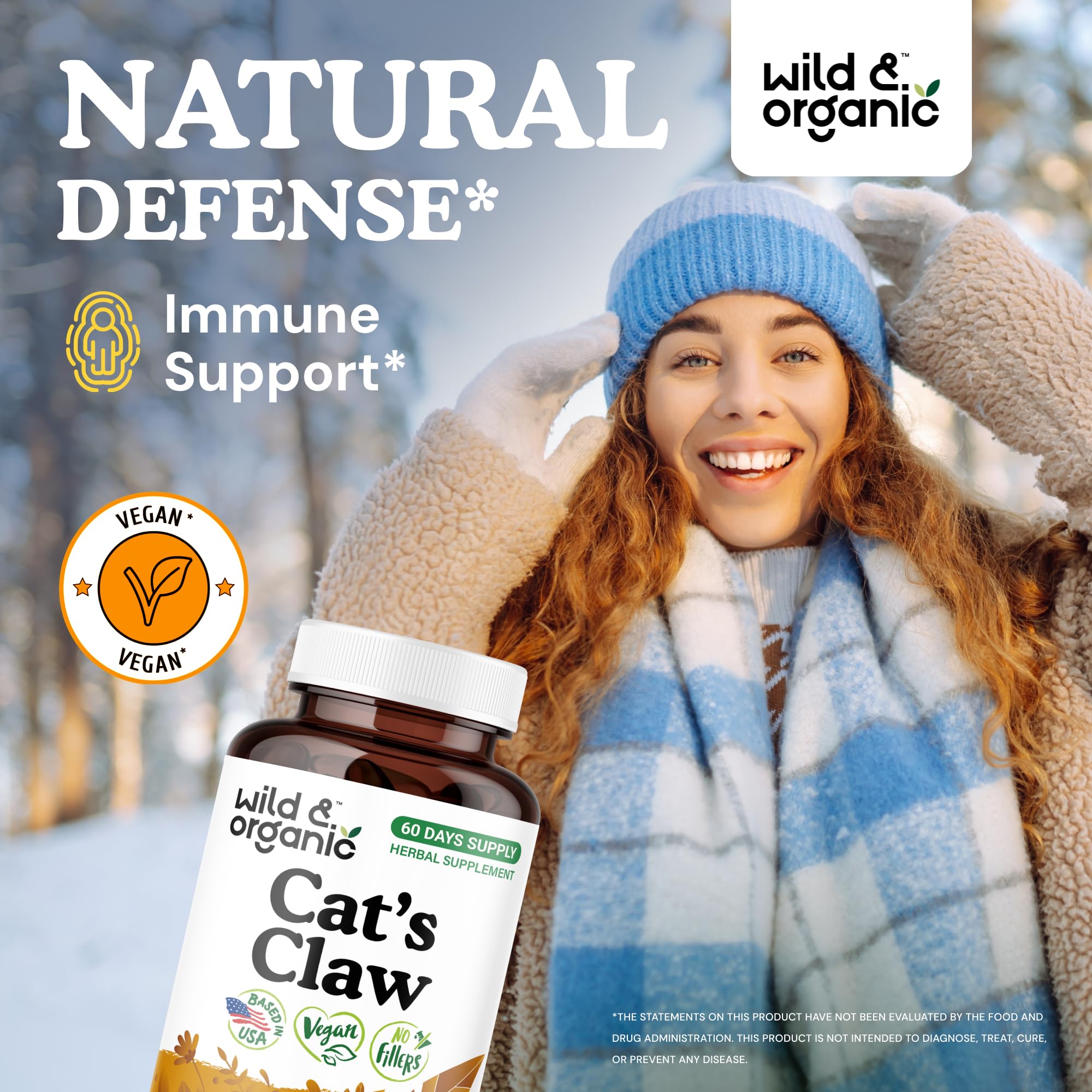 Wild & Organic Cat's Claw Capsules 1000 mg – 60 Day Immune Support
