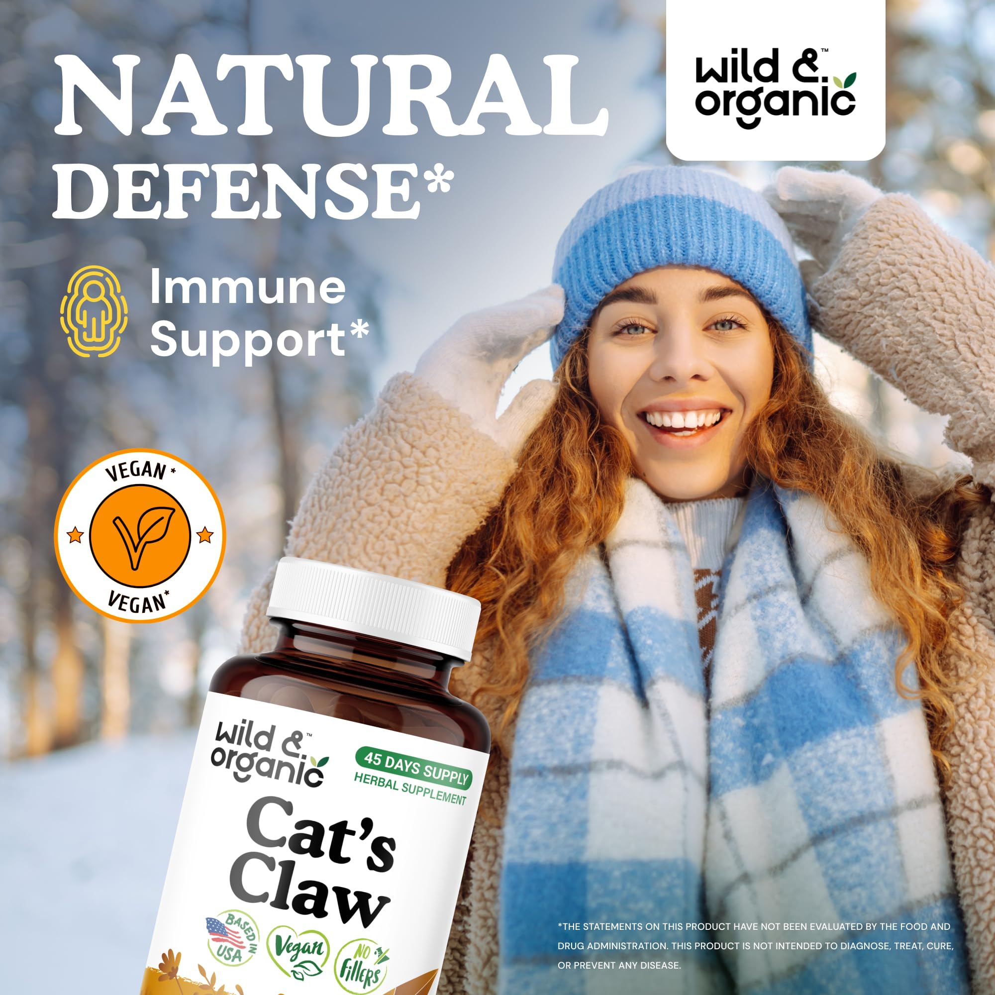 Wild & Organic Cat's Claw 1000 mg - Immune Support - Vegan, Non-GMO | 90 Count