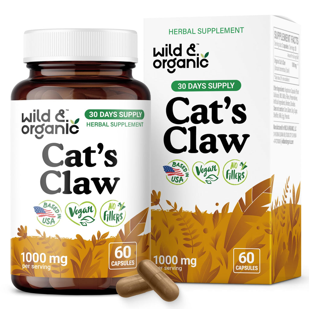 Wild & Organic Cat's Claw 1000 mg - Immune Support | Vegan, Non-GMO | 60 Count
