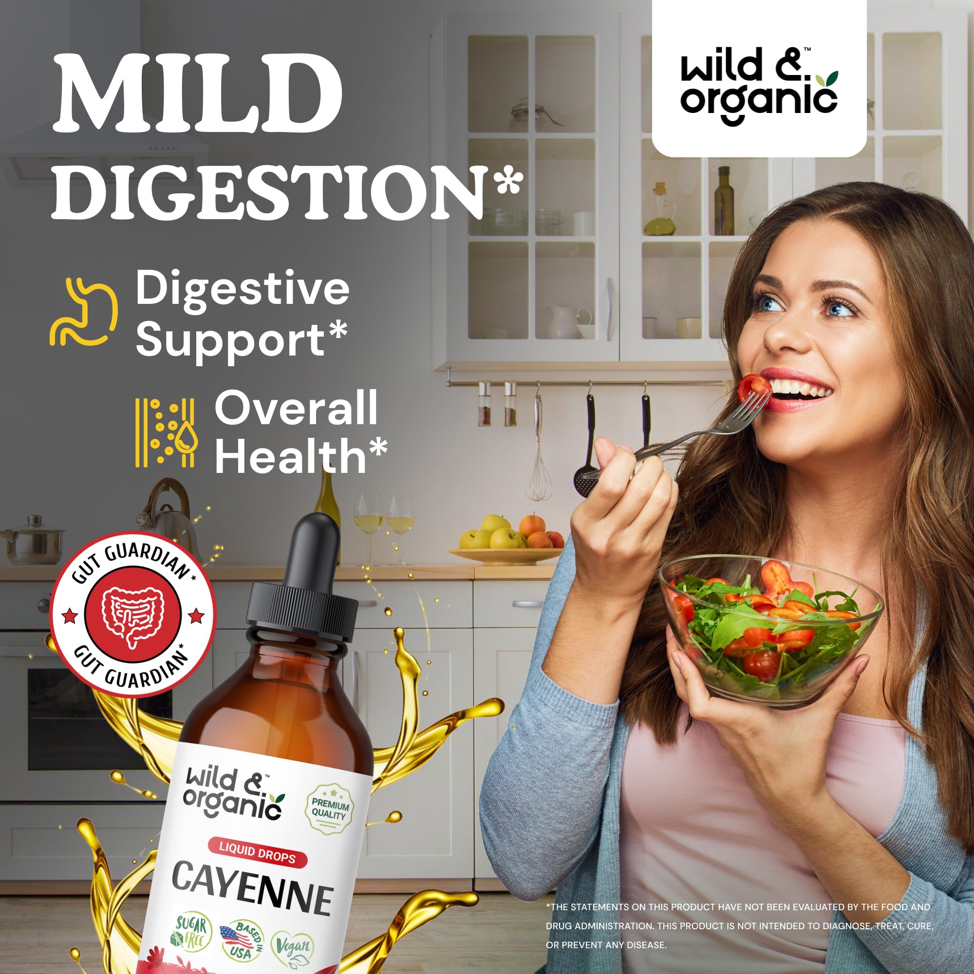 Wild & Organic Cayenne Pepper Tincture - Digestive Support, 4 oz x 2 - Vegan, Alcohol-Free