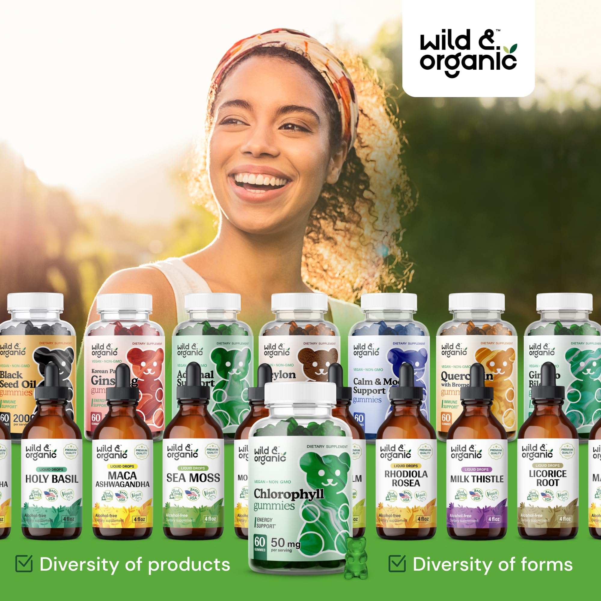 Wild & Organic Chlorophyll Gummies 50mg - Detox Cleanse, Vegan & Non-GMO, 60 Chews (Pack of 2)