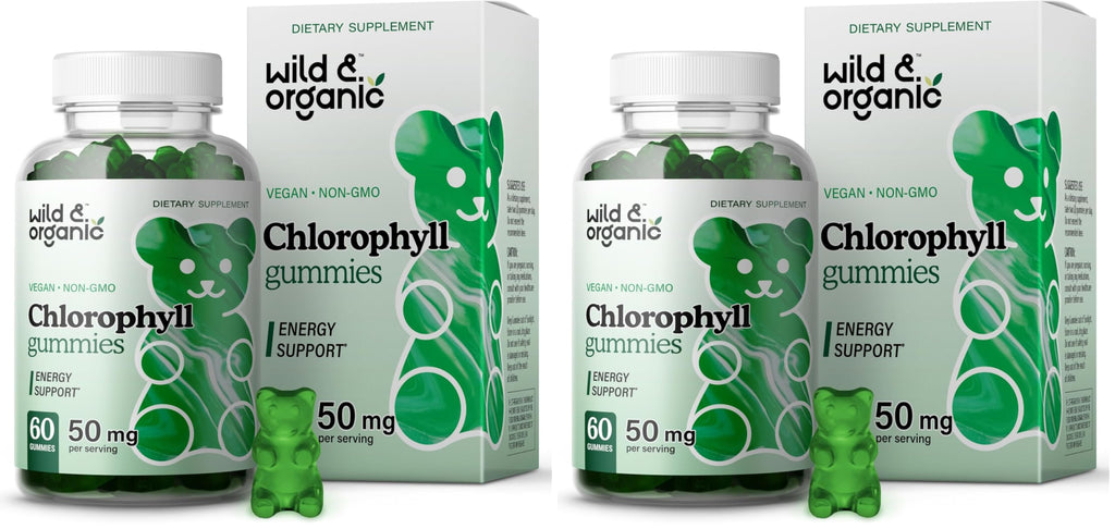 Wild & Organic Chlorophyll Gummies 50mg - Detox Cleanse, Vegan & Non-GMO, 60 Chews (Pack of 2)