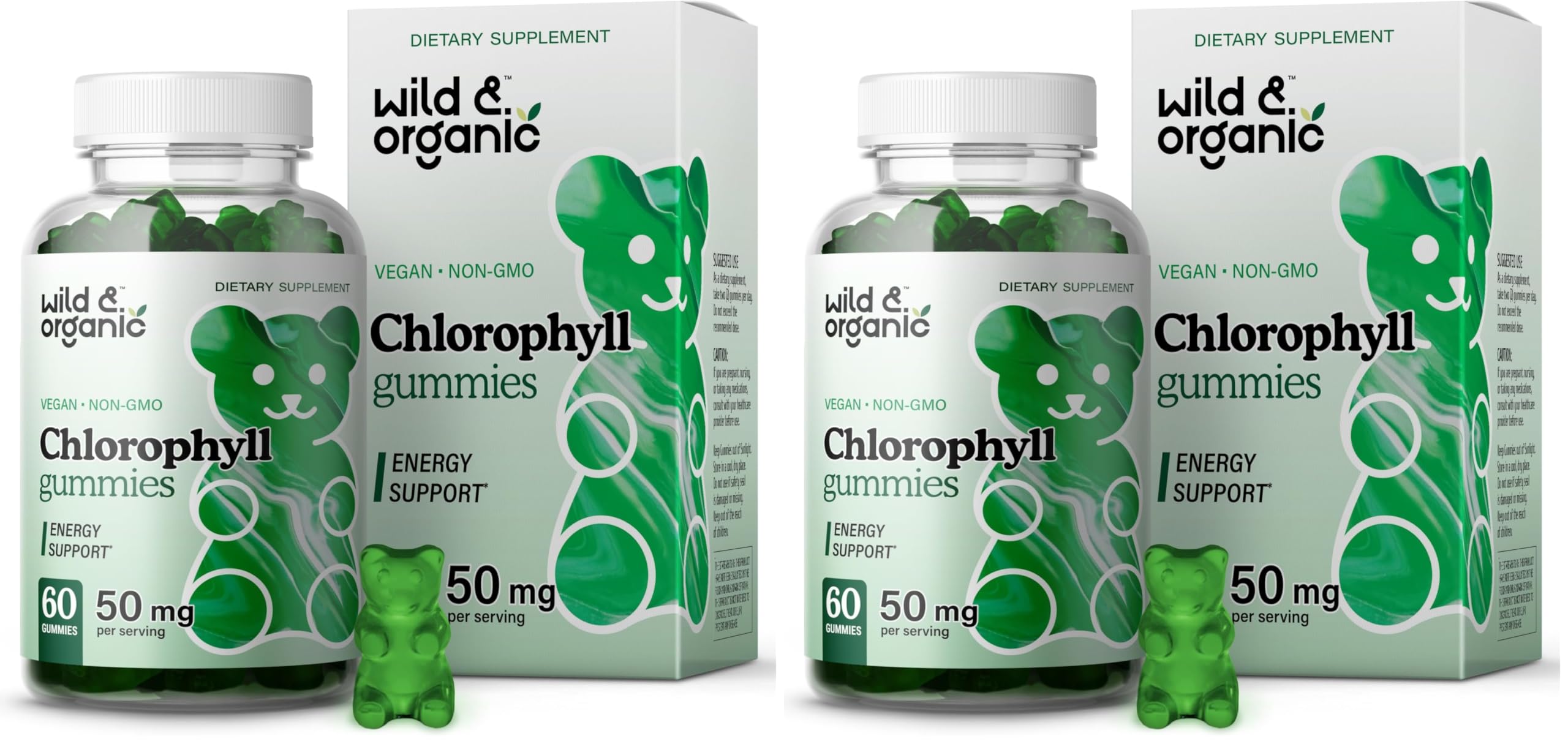 Wild & Organic Chlorophyll Gummies 50mg - Detox Cleanse, Vegan & Non-GMO, 60 Chews (Pack of 2)