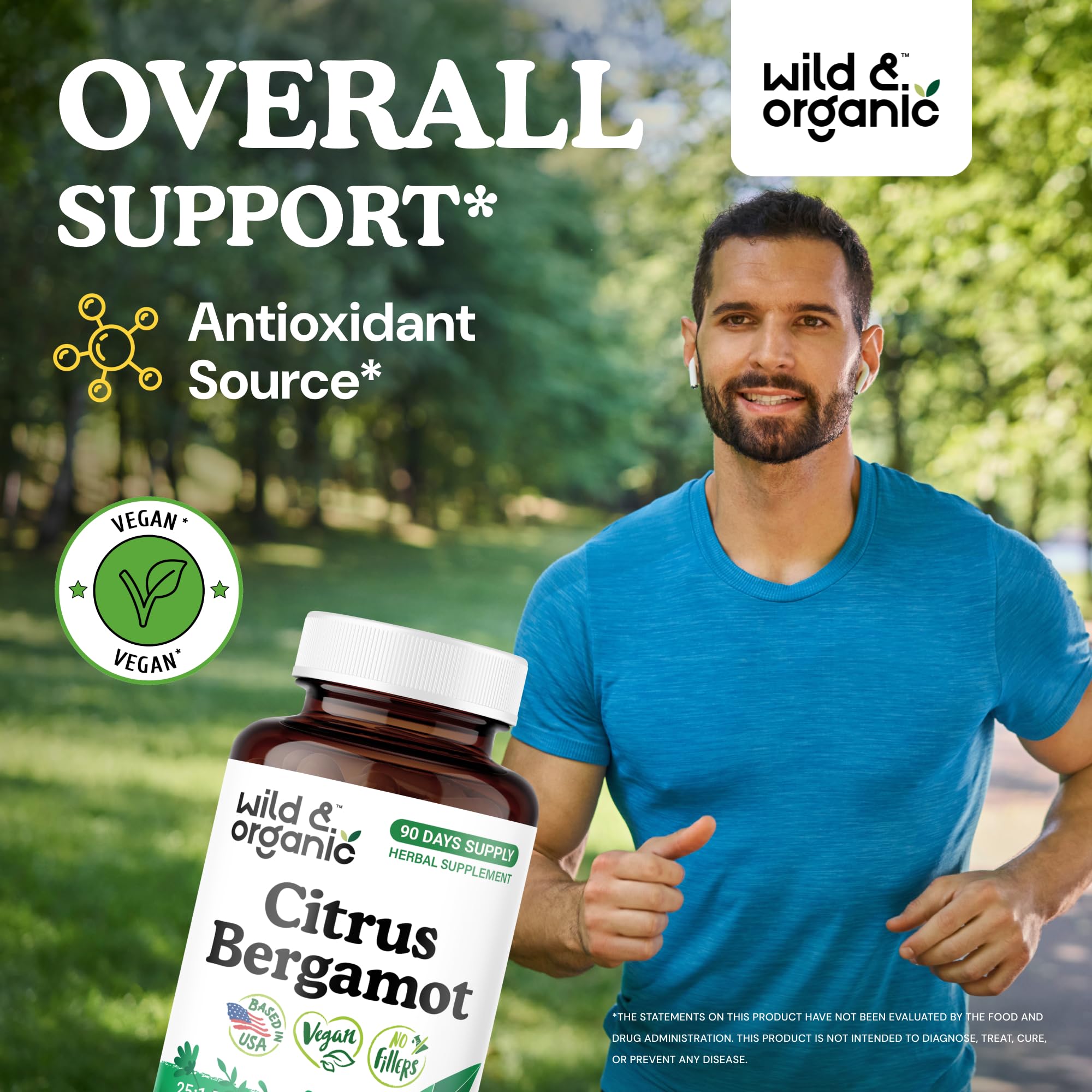 Wild & Organic Citrus Bergamot Capsules 500 mg – Antioxidant & Overall Support | Vegan, Non-GMO | 90 Count