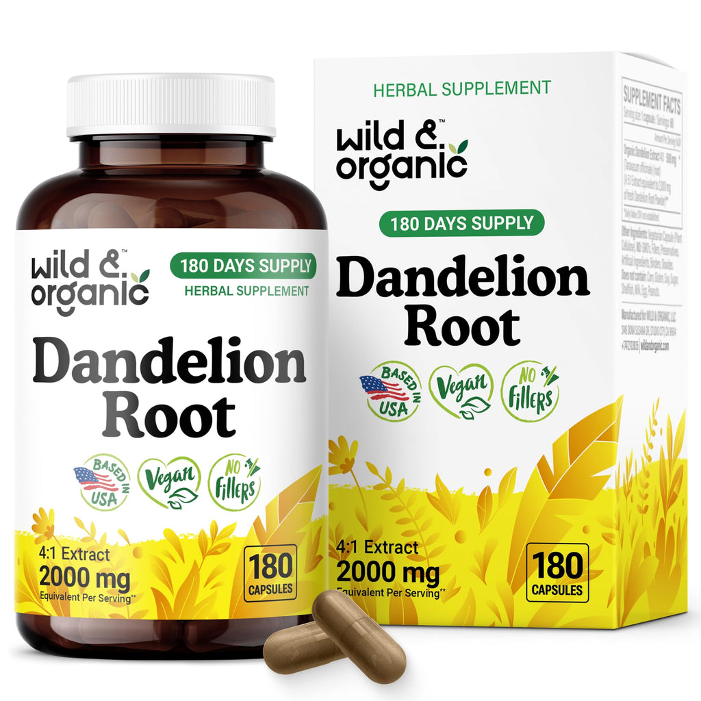 Wild & Organic Dandelion Root Capsules – 2000 mg per Capsule, Liver Support