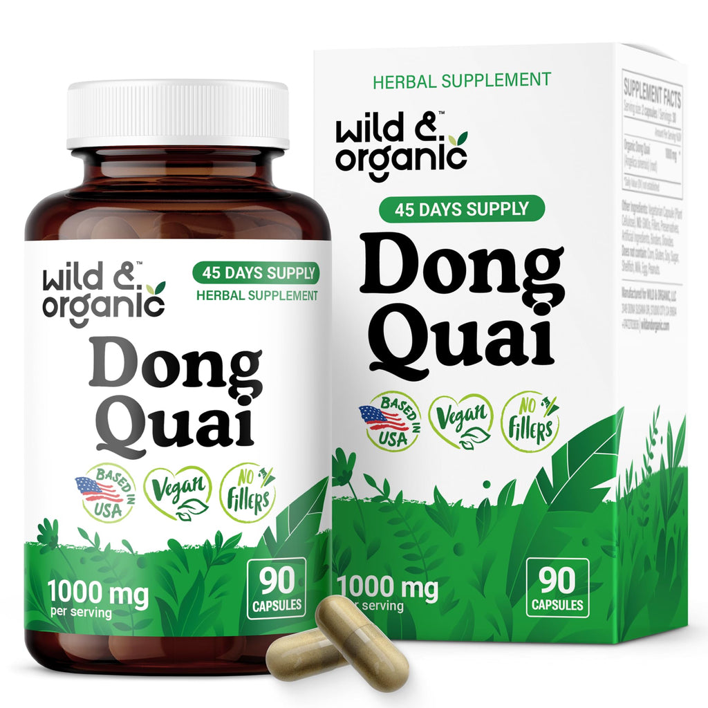 Wild & Organic Dong Quai Capsules for Women - 1000 mg per Serving | 90 Count | Vegan, Non-GMO