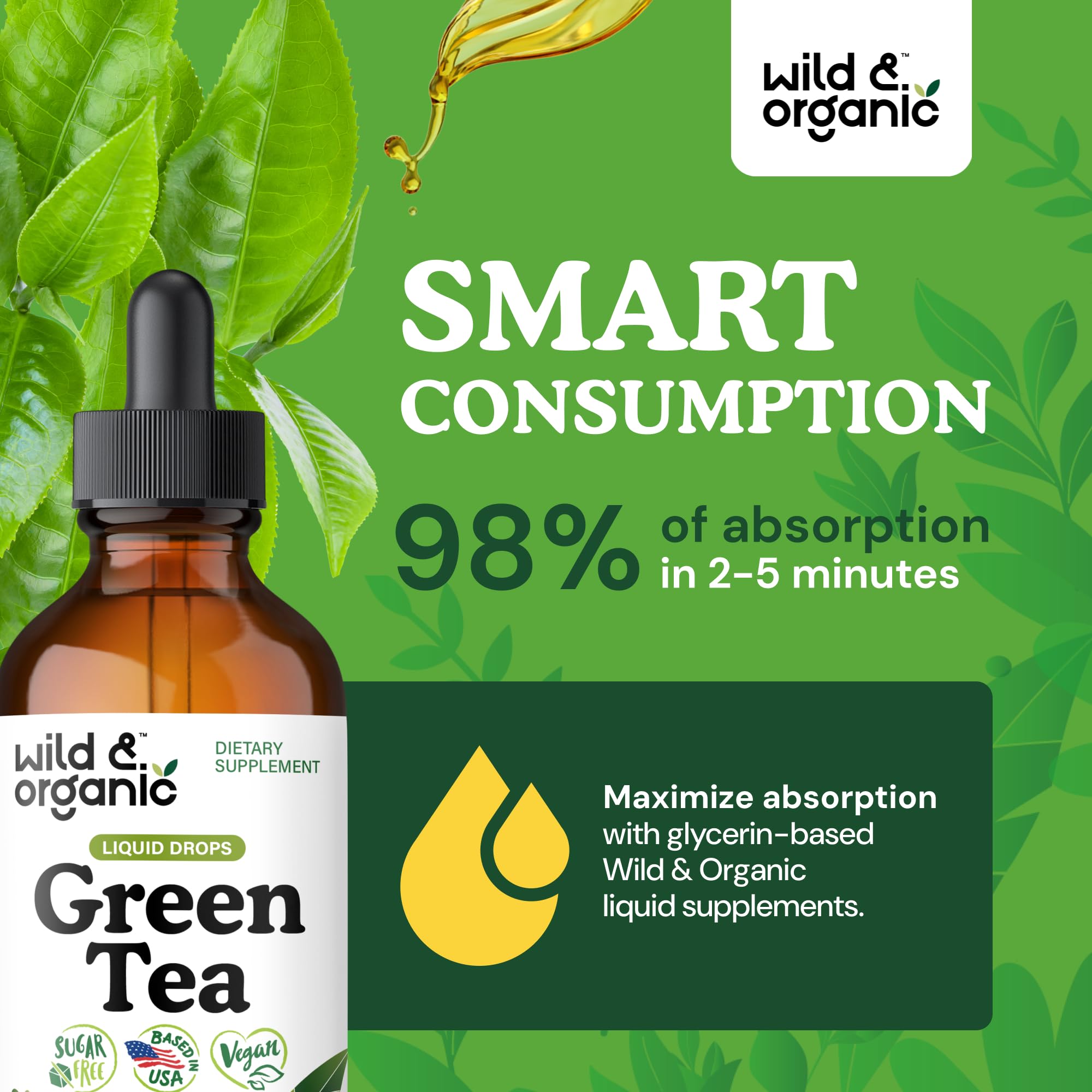 Wild & Organic Green Tea Extract Liquid Drops | 4 fl oz, 84-Day Supply, Vegan & Alcohol-Free