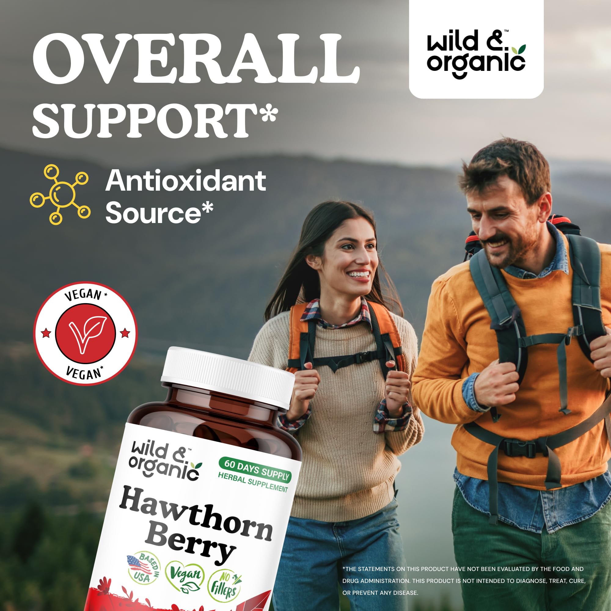 Wild & Organic Hawthorn Berry Capsules 1200 mg - 60-Day Vegan, Non-GMO | 120 Count