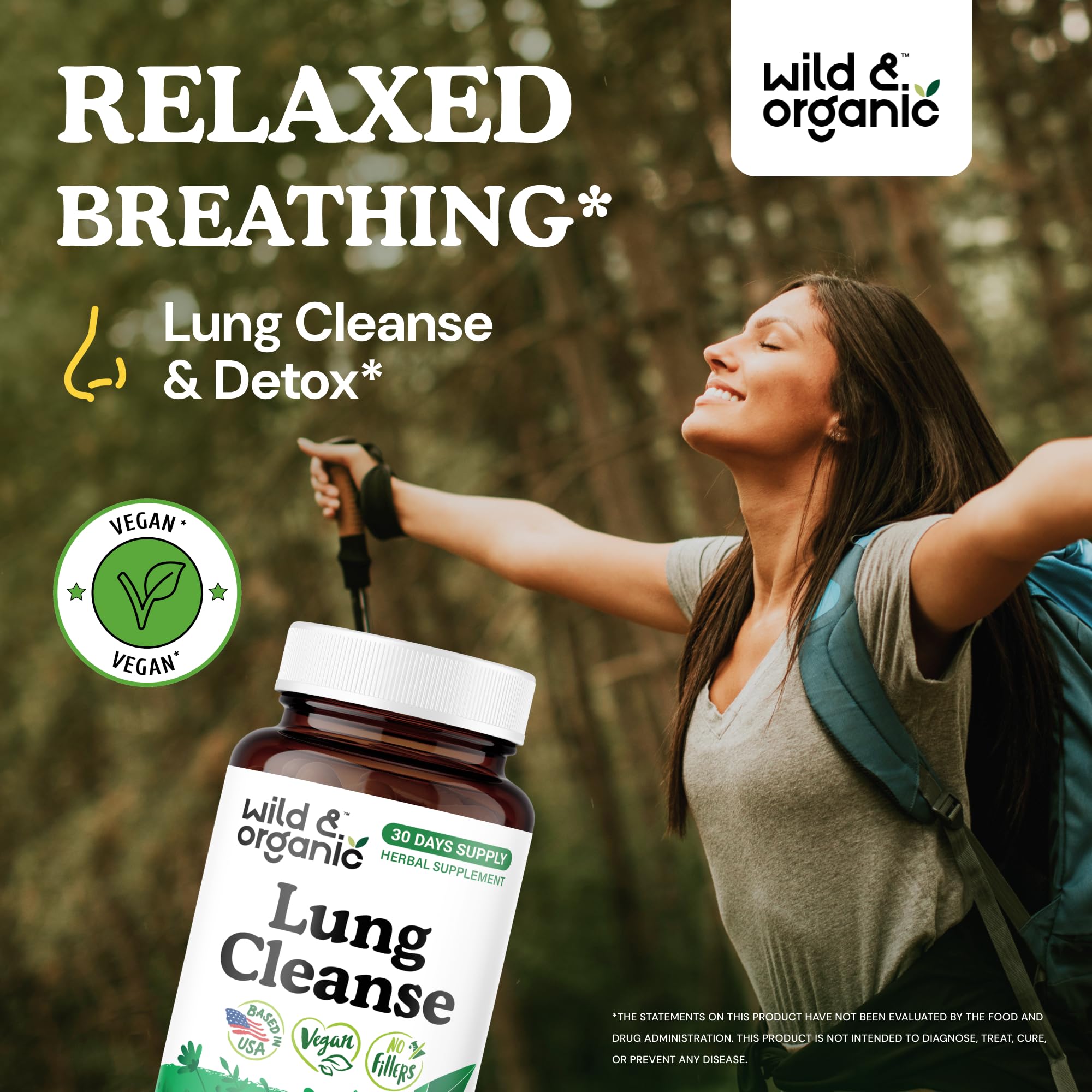 Wild & Organic Lung Cleanse Capsules – Vegan Lung Support with Mullein Leaf, Stinging Nettle, Angelica & Korean Panax Ginseng Powder – 60 Count