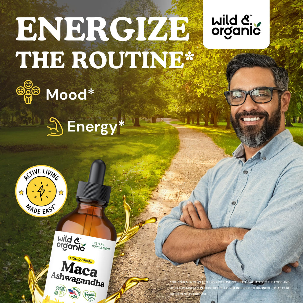 Wild & Organic Maca Root Ashwagandha Drops - 4 fl oz | Vegan, Sugar & Alcohol-Free Tincture for Men & Women