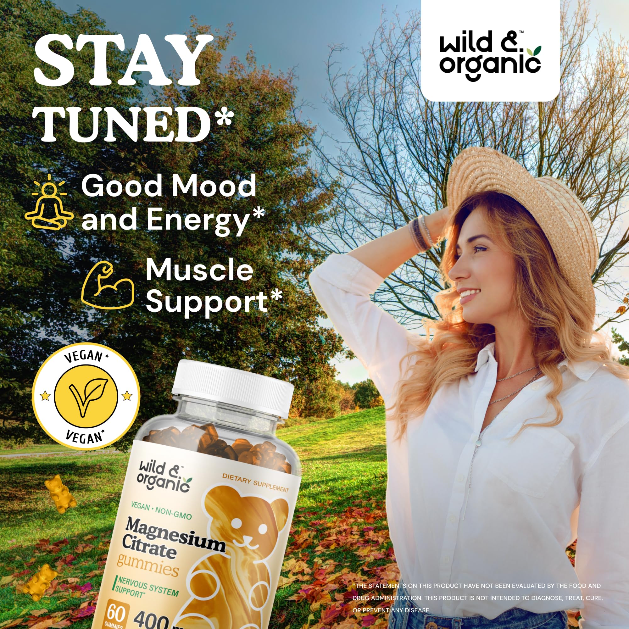 Wild & Organic Magnesium Citrate Gummies 400 mg | Mood & Calm Support (Pack of 2)