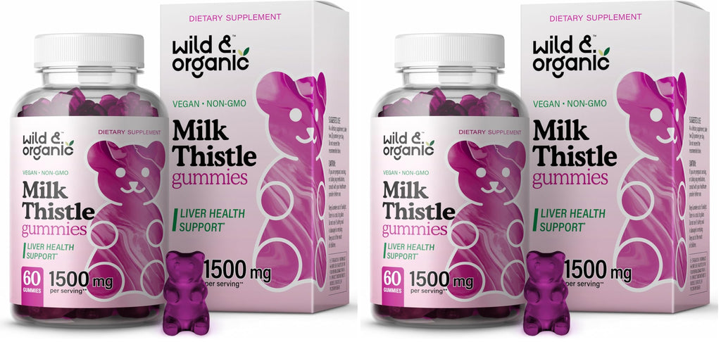 Wild & Organic Milk Thistle Gummies – Liver Detox 1500mg | 60 Vegan Chews (Pack of 2)