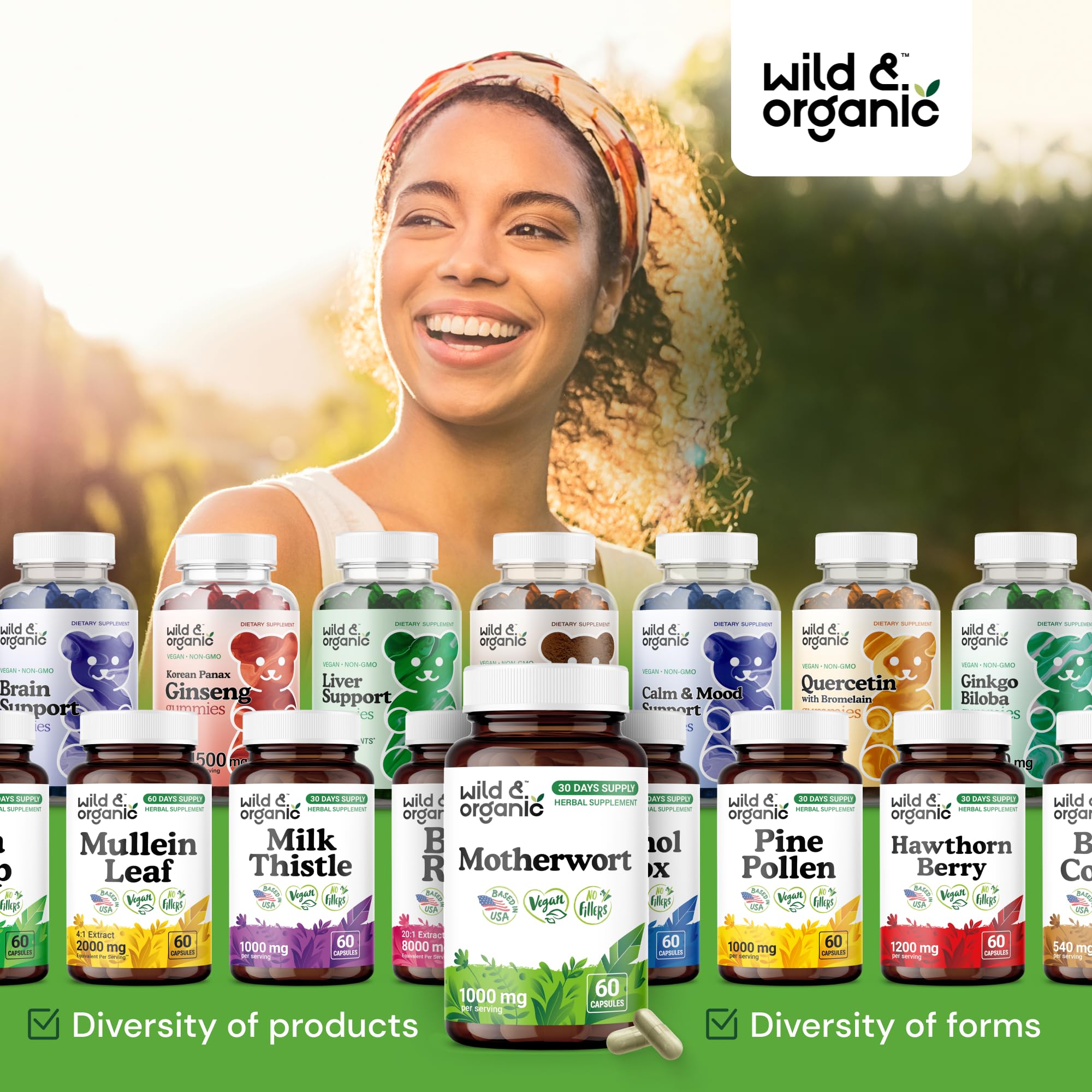 Wild & Organic Motherwort Capsules 1000 mg – Calmness & Women's Support (60 Vegan Capsules)