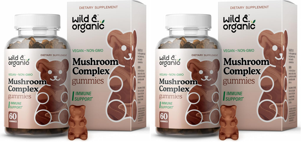 Wild & Organic Mushroom Gummies – 10-Mushroom Complex, Immune & Brain Support (60 Count Pack of 2)