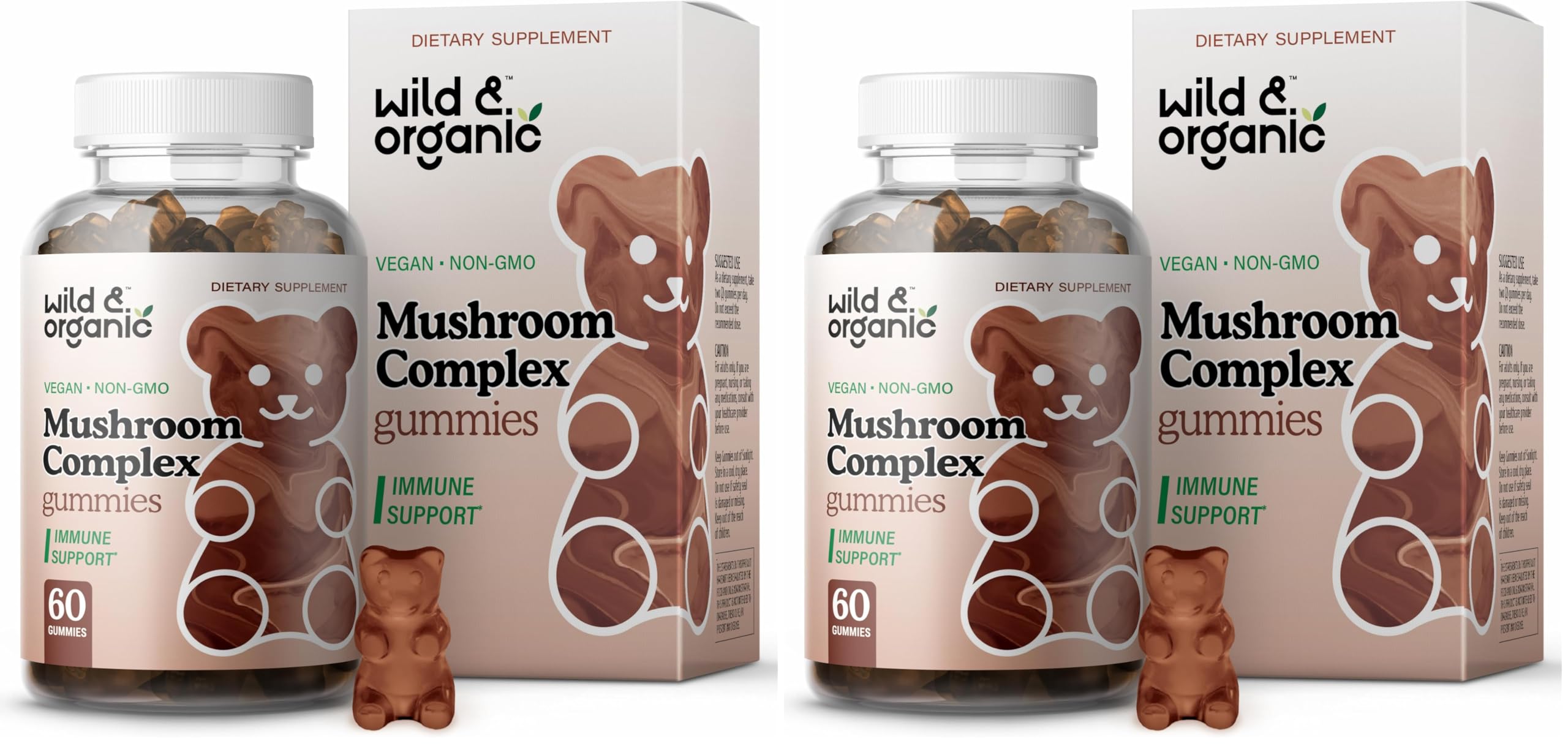 Wild & Organic Mushroom Gummies – 10-Mushroom Complex, Immune & Brain Support (60 Count Pack of 2)