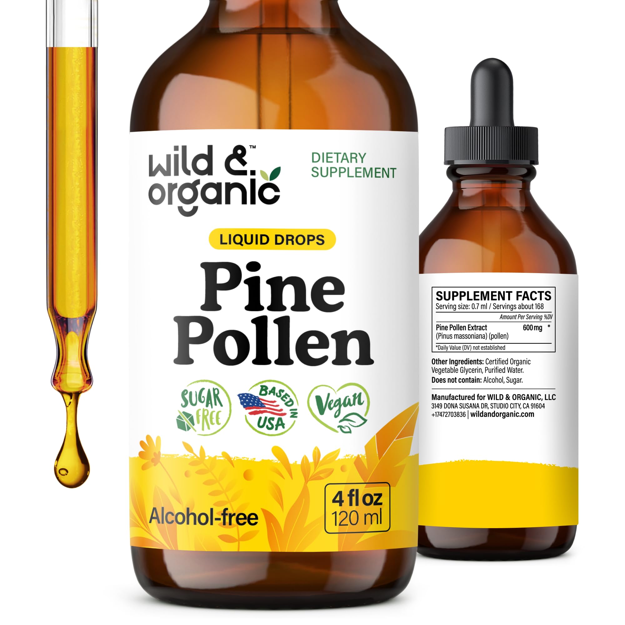 Wild & Organic Pine Pollen Tincture – Vegan, Alcohol-Free, 4 oz