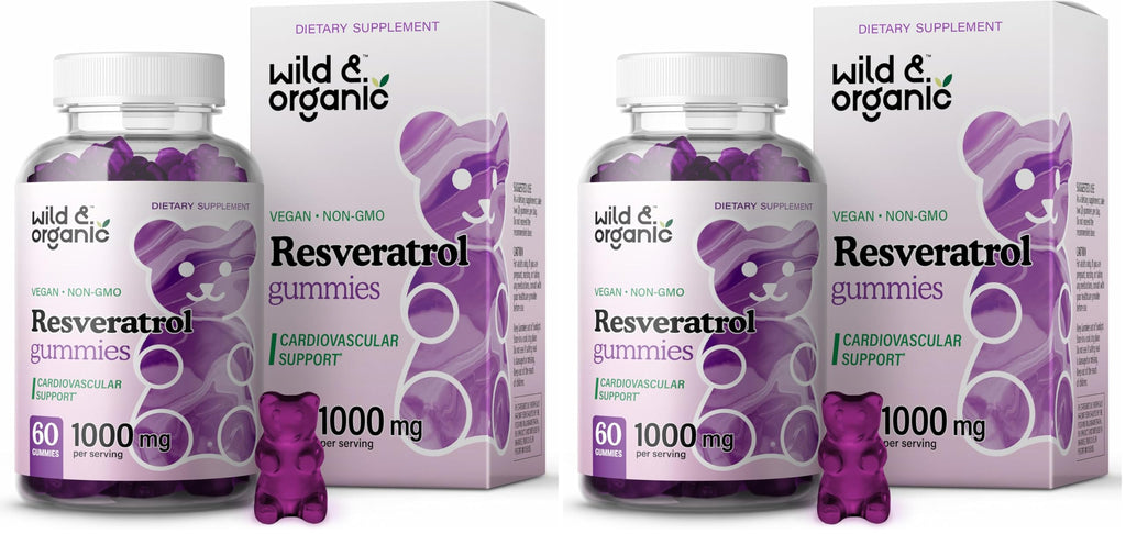 Wild & Organic Resveratrol Gummies 1000mg | Trans-Resveratrol for Antioxidant, Brain & Immune Support (Pack of 2)