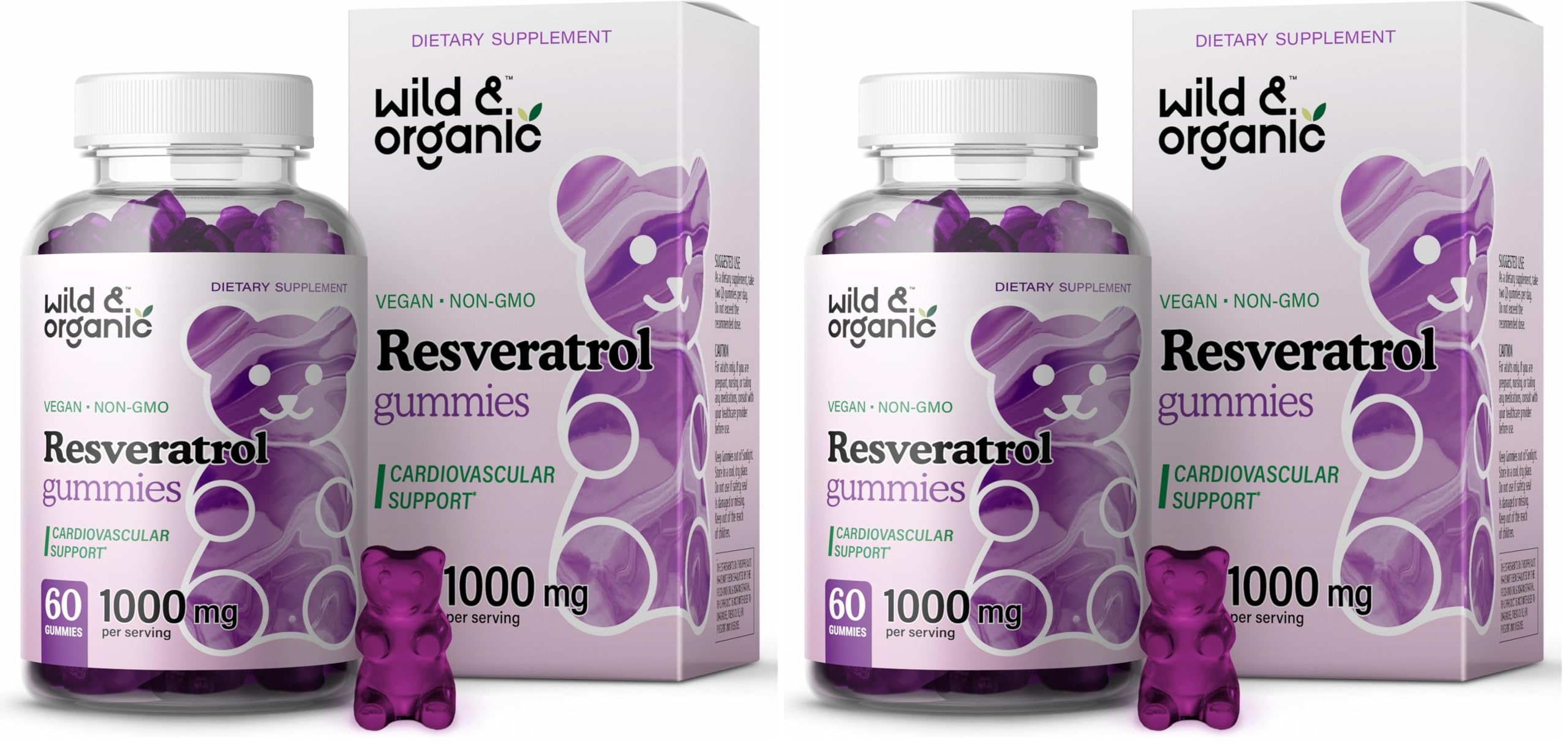 Wild & Organic Resveratrol Gummies 1000mg | Trans-Resveratrol for Antioxidant, Brain & Immune Support (Pack of 2)