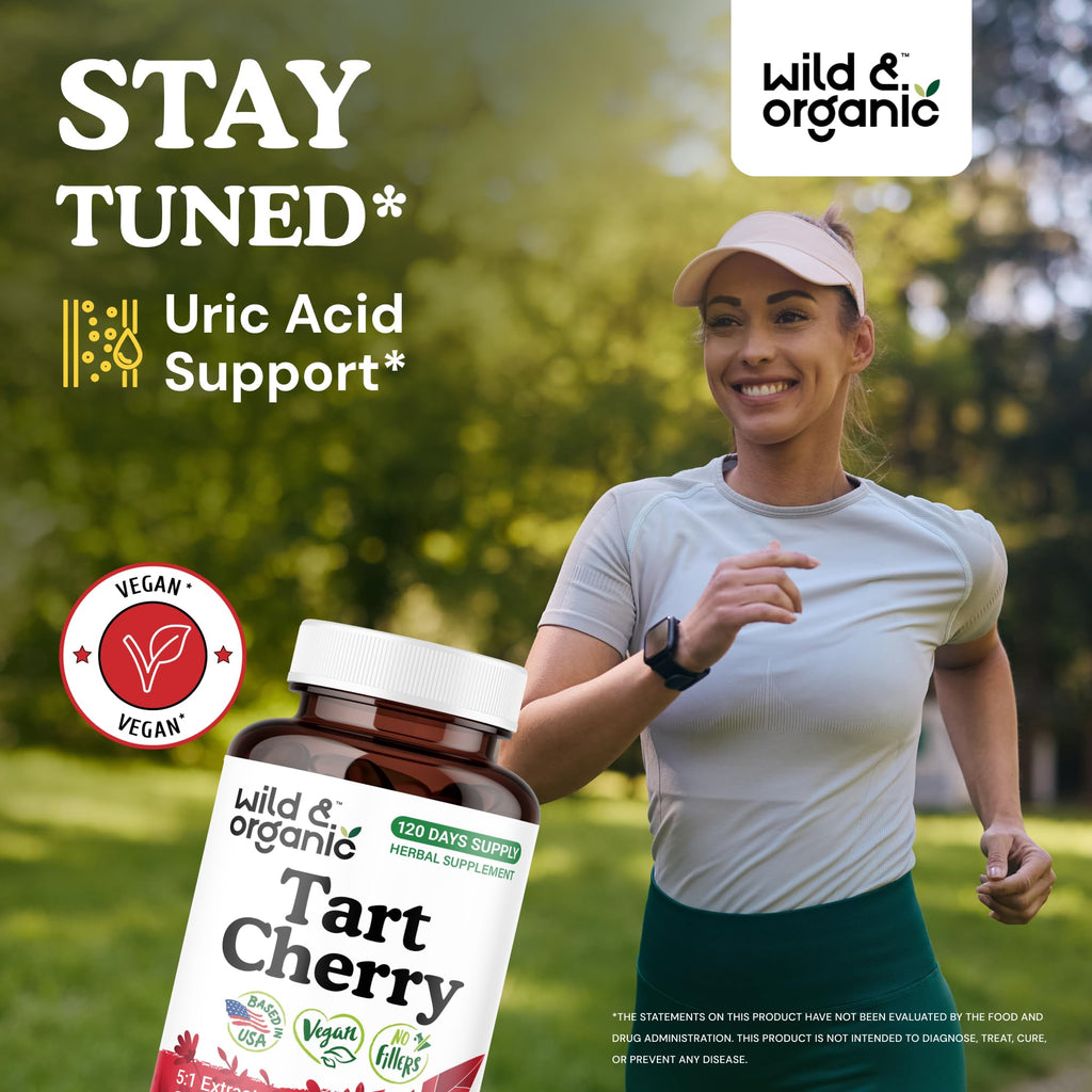 Wild & Organic Tart Cherry Capsules 600 mg – Uric Acid Support | 120-Day Supply | Vegan, Non-GMO