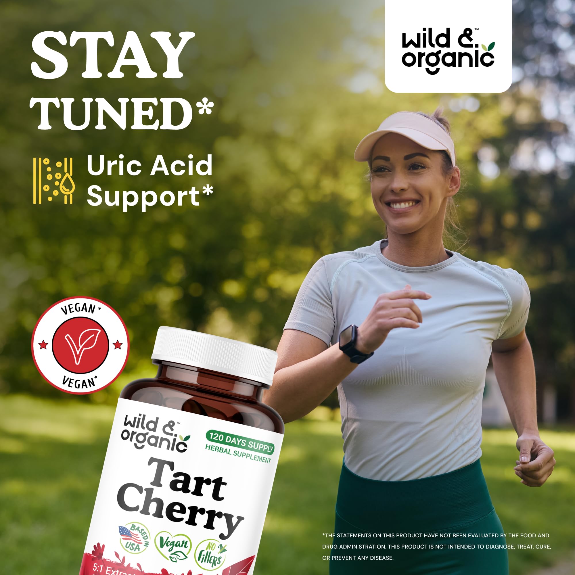 Wild & Organic Tart Cherry Capsules 600 mg – Uric Acid Support | 120-Day Supply | Vegan, Non-GMO