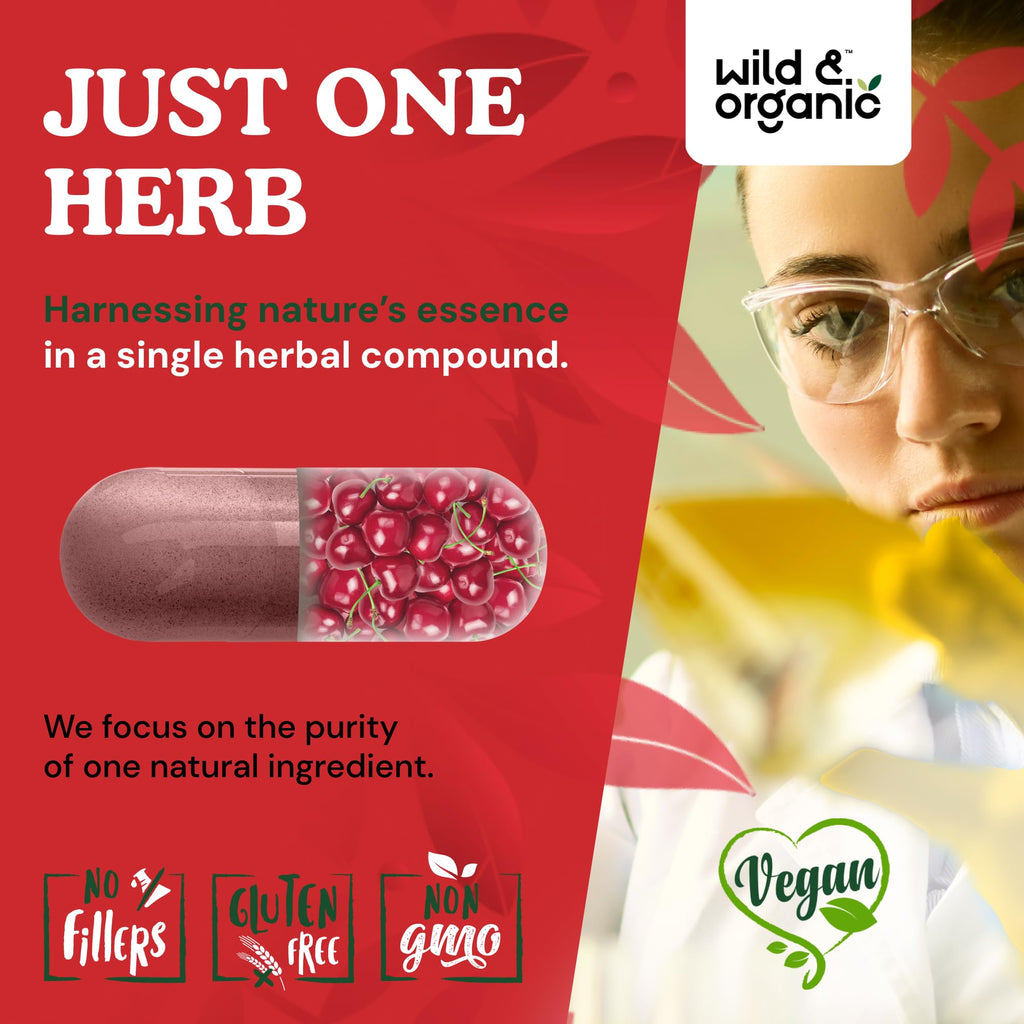 Wild & Organic Tart Cherry Capsules 600 mg – Uric Acid Support | 120-Day Supply | Vegan, Non-GMO