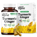 Wild & Organic Turmeric & Ginger Capsules – Mobility & Immune Support, Black Pepper, 120 Count (60 Days) – Vegan, Non-GMO