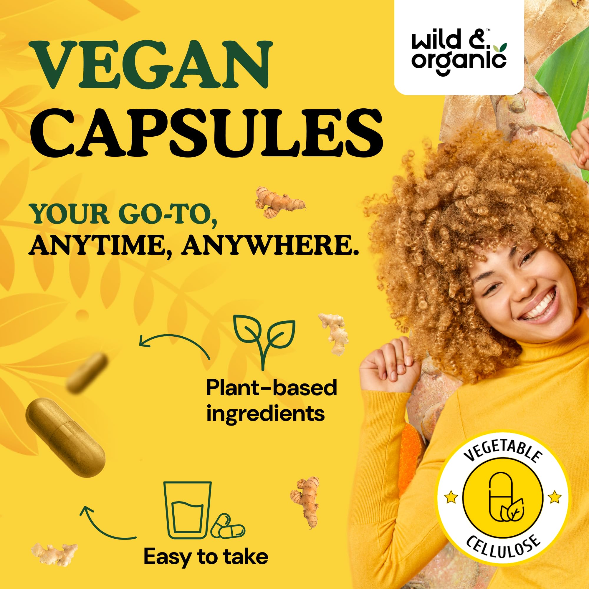 Wild & Organic Turmeric & Ginger Capsules | Mobility & Immune Support | 180 Count | Vegan