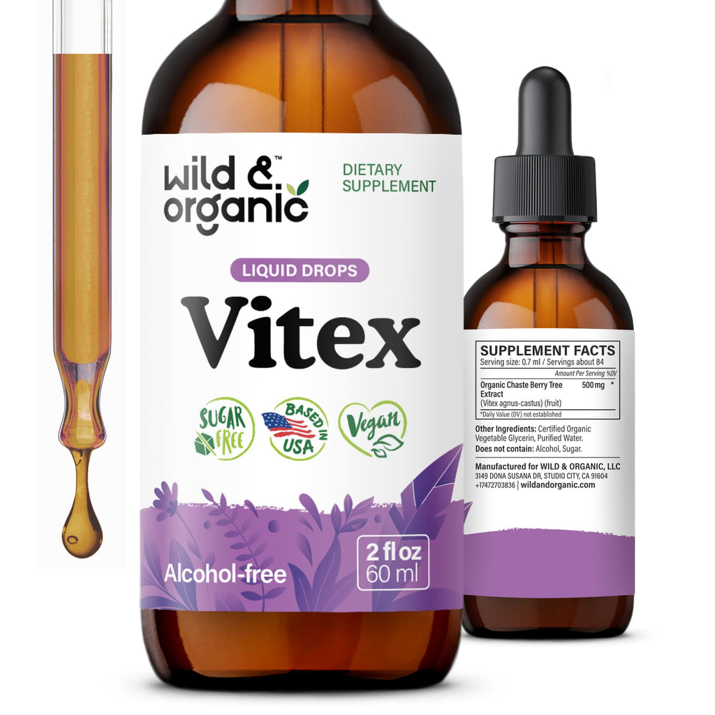 Wild & Organic Vitex Tincture for Perimenopause & Mood Support | Vegan, Alcohol-Free Chasteberry Drops – 2 fl oz