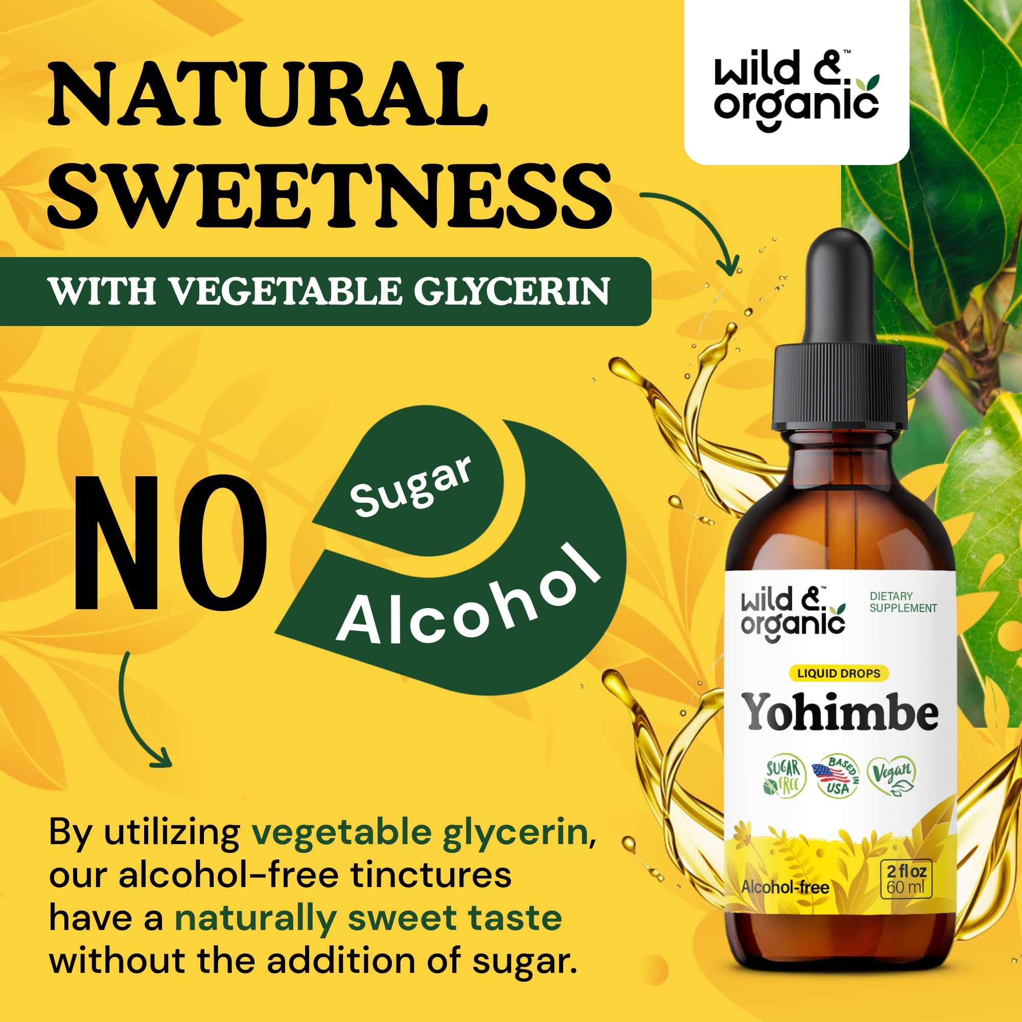 Wild & Organic Yohimbe Drops - 5 mg Yohimbine, Vegan & Alcohol-Free, 2 fl oz