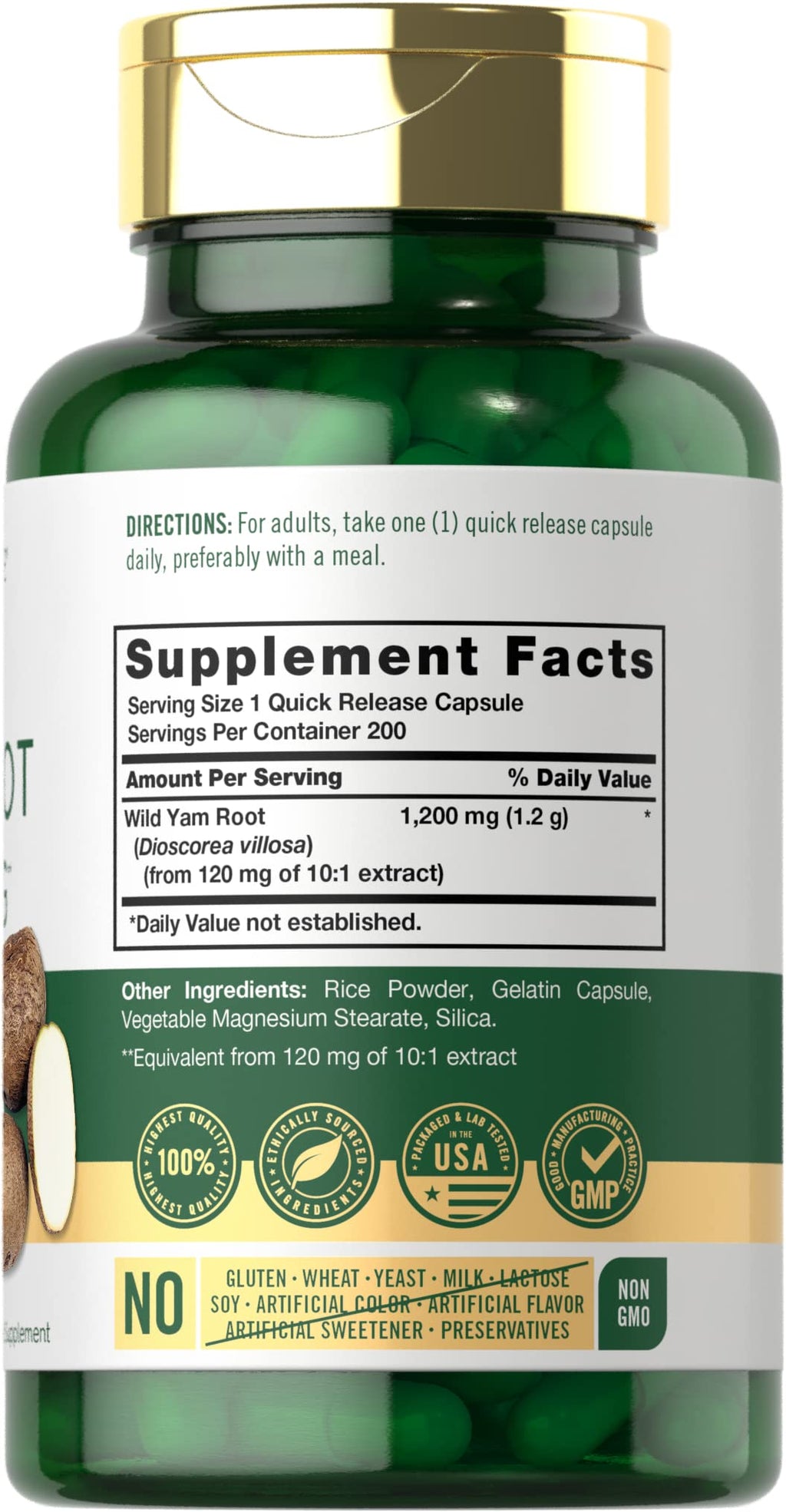 Carlyle Wild Yam Root Capsules – 200 Count | Non-GMO, Gluten Free