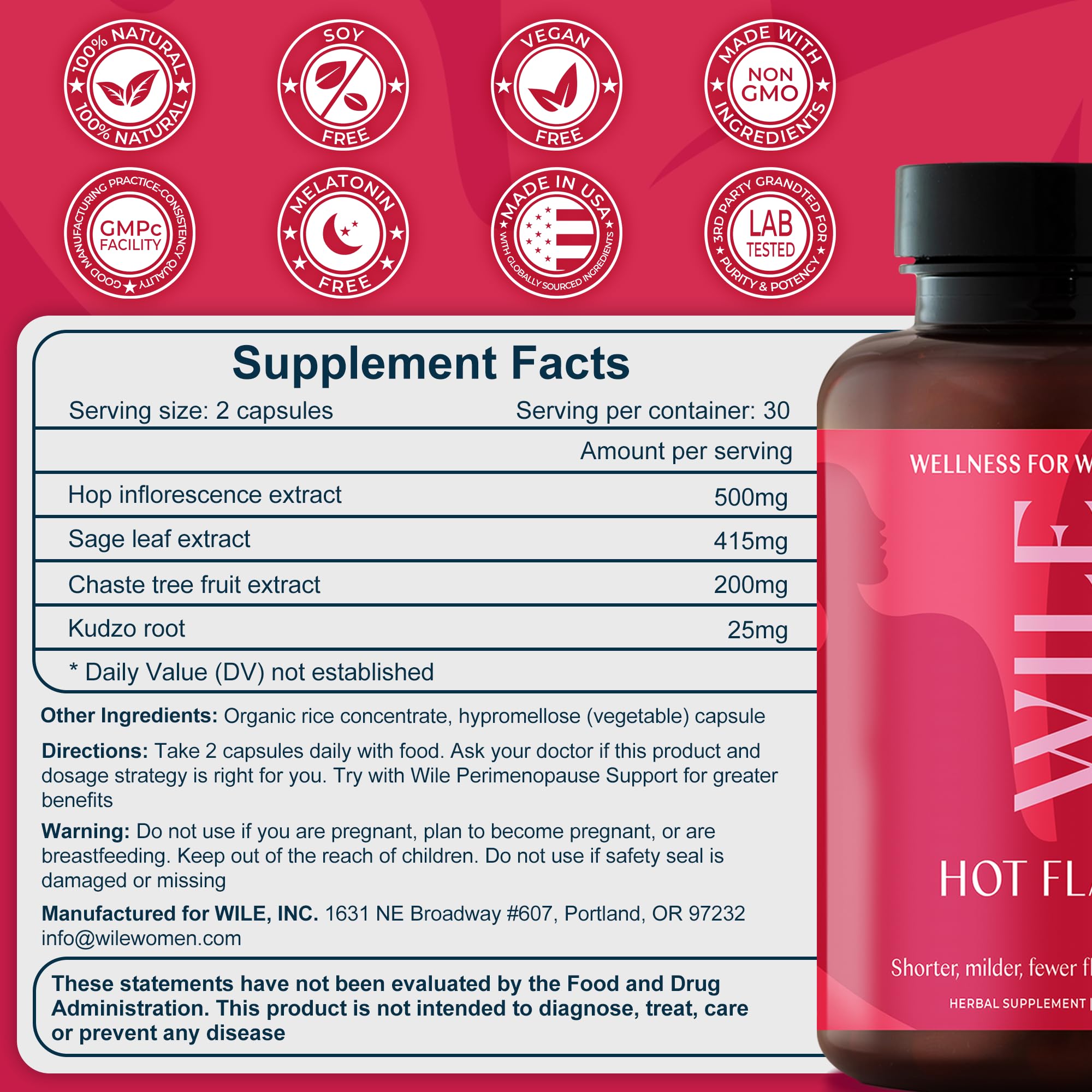 WILE Menopause & Perimenopause Supplements — Hot Flashes, Sleep Support, Kudzu Root