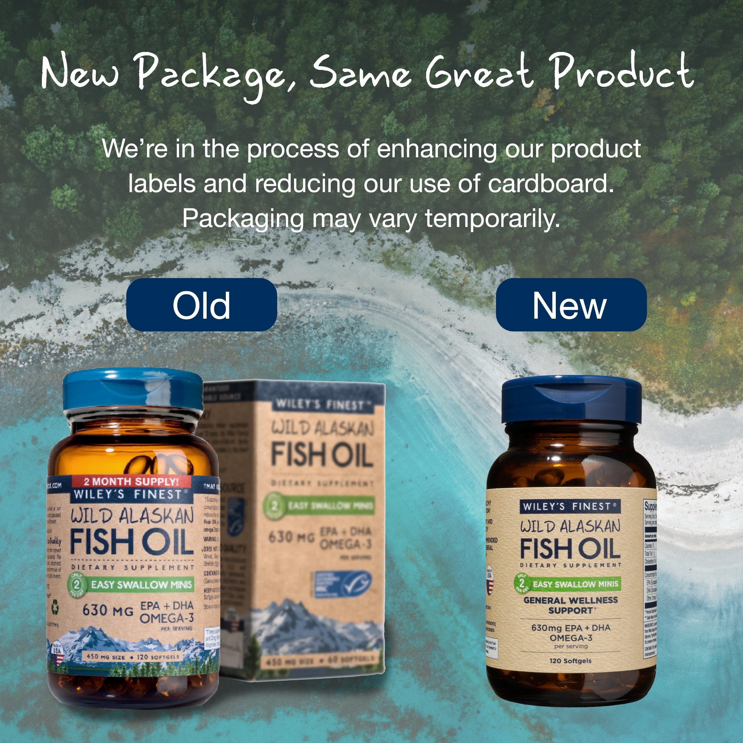 Wiley's Finest Wild Alaskan Fish Oil Easy Swallow Minis – 630mg EPA/DHA | 120 Mini Softgels