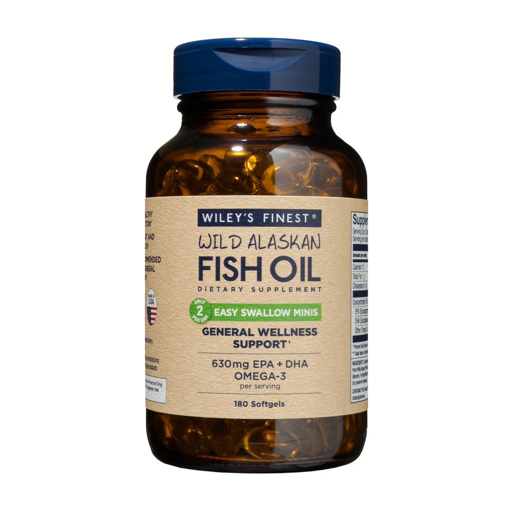 Wiley's Finest Wild Alaskan Fish Oil Easy Swallow Minis — 630mg EPA/DHA, 180 Mini Softgels (90 Servings)