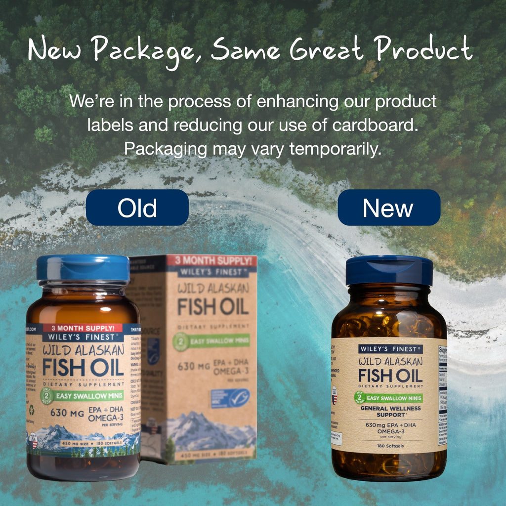 Wiley's Finest Wild Alaskan Fish Oil Easy Swallow Minis — 630mg EPA/DHA, 180 Mini Softgels (90 Servings)