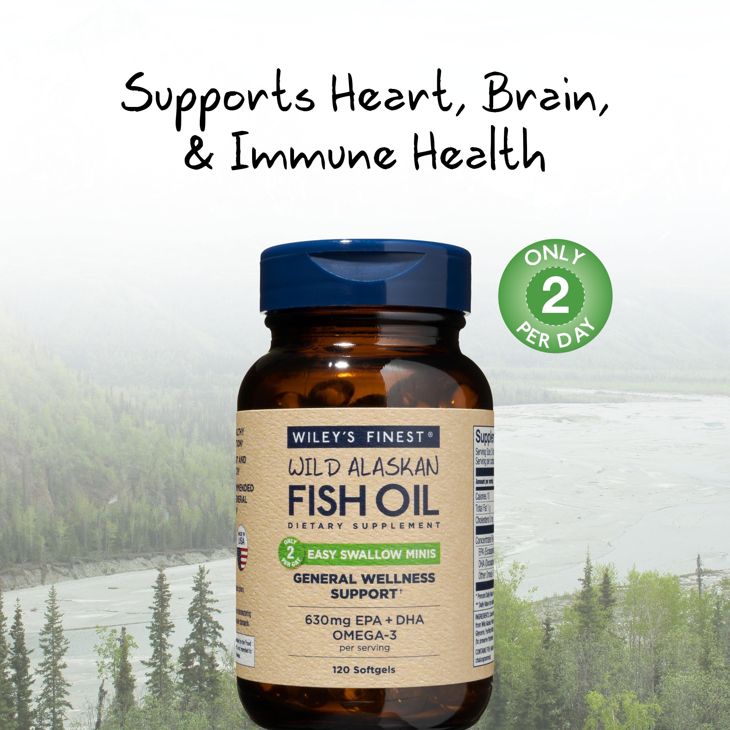 Wiley's Finest Wild Alaskan Fish Oil Easy Swallow Minis – 630mg EPA/DHA | 120 Mini Softgels