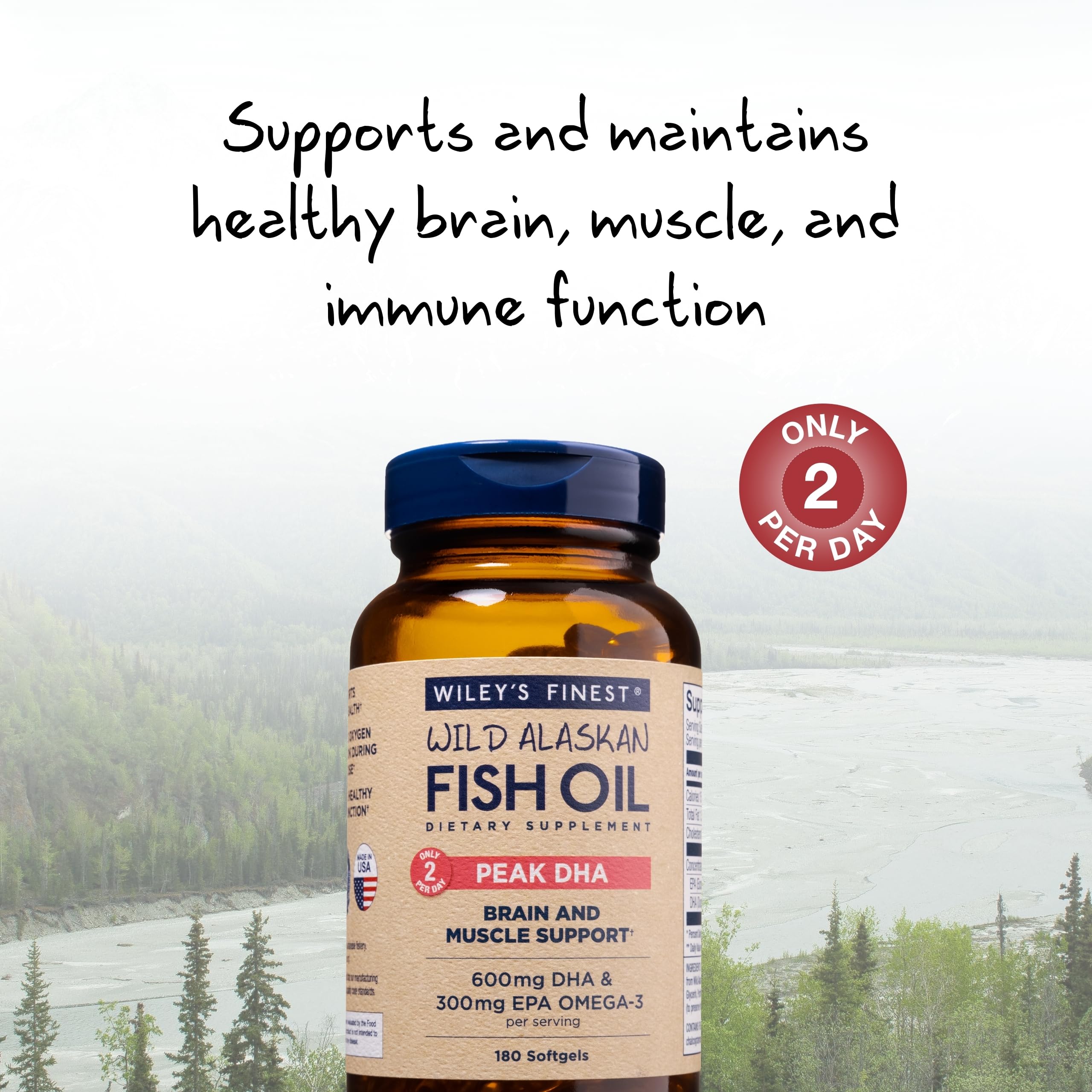 Wiley's Finest Peak DHA | Wild Alaskan Fish Oil 900mg EPA/DHA | 180 Softgels