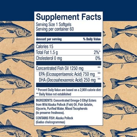 Wiley’s Finest Peak EPA & DHA Fish Oil 1000mg - 60 Softgels | Wild Alaskan, Triple Strength