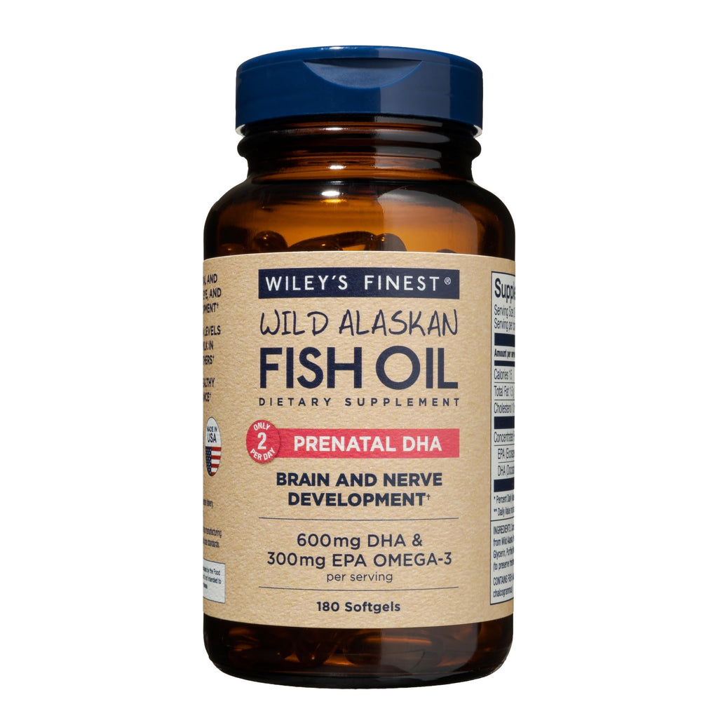 Wiley's Finest Wild Alaskan Fish Oil Prenatal DHA – 900mg Omega-3 (180 Softgels)