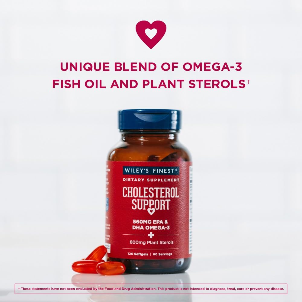 Wiley's Finest Wild Alaskan Fish Oil Cholesterol Support — Heart Health, 560mg Omega-3s, 120 Softgels