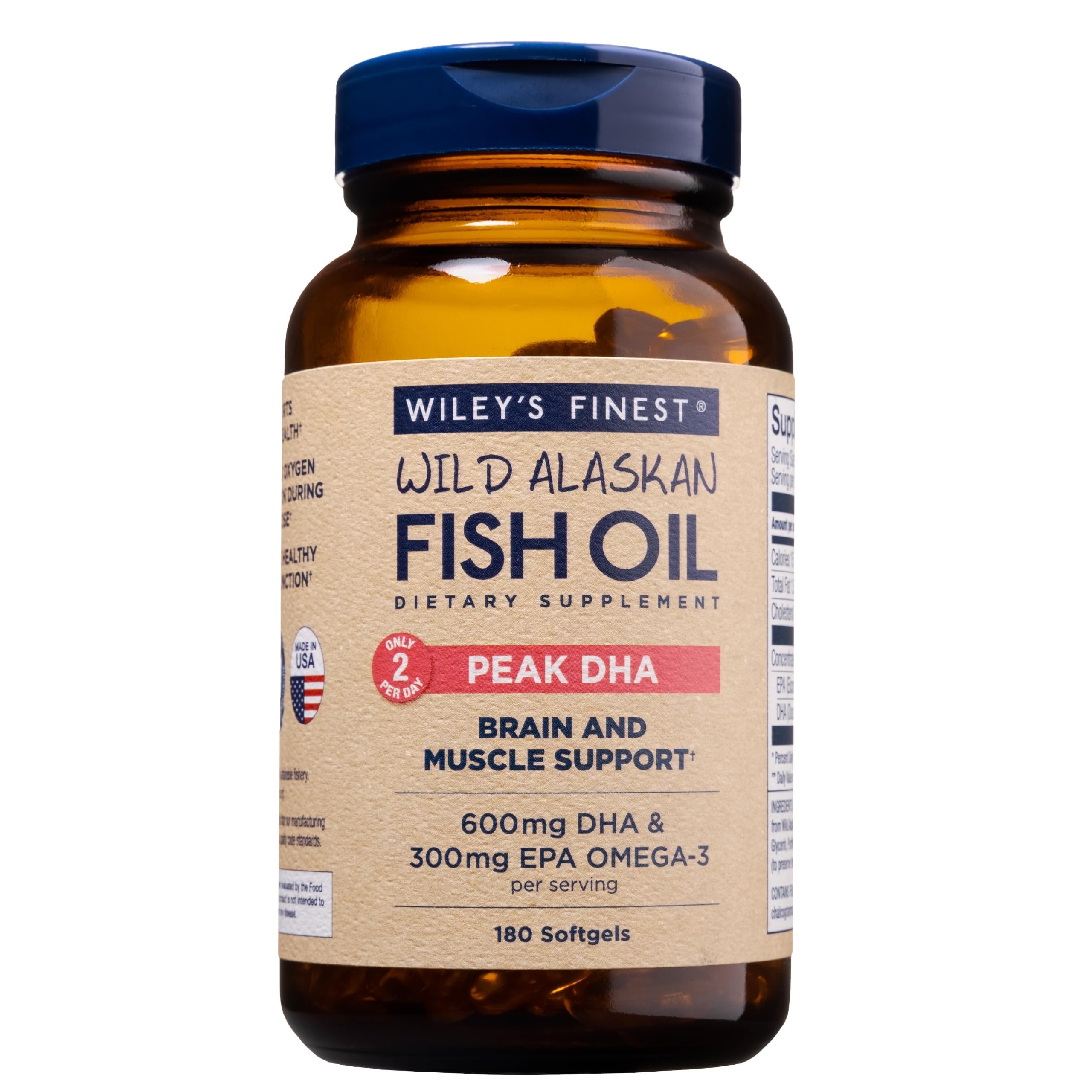 Wiley's Finest Peak DHA | Wild Alaskan Fish Oil 900mg EPA/DHA | 180 Softgels