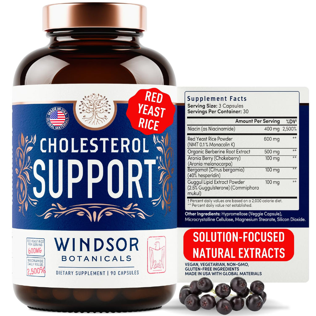 Windsor Botanicals Cholesterol Supplement – Bergamot, Berberine & Niacin | 90 Vegan Capsules