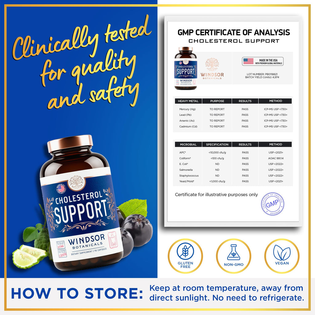 Windsor Botanicals Cholesterol Supplement – Bergamot, Berberine & Niacin | 90 Vegan Capsules