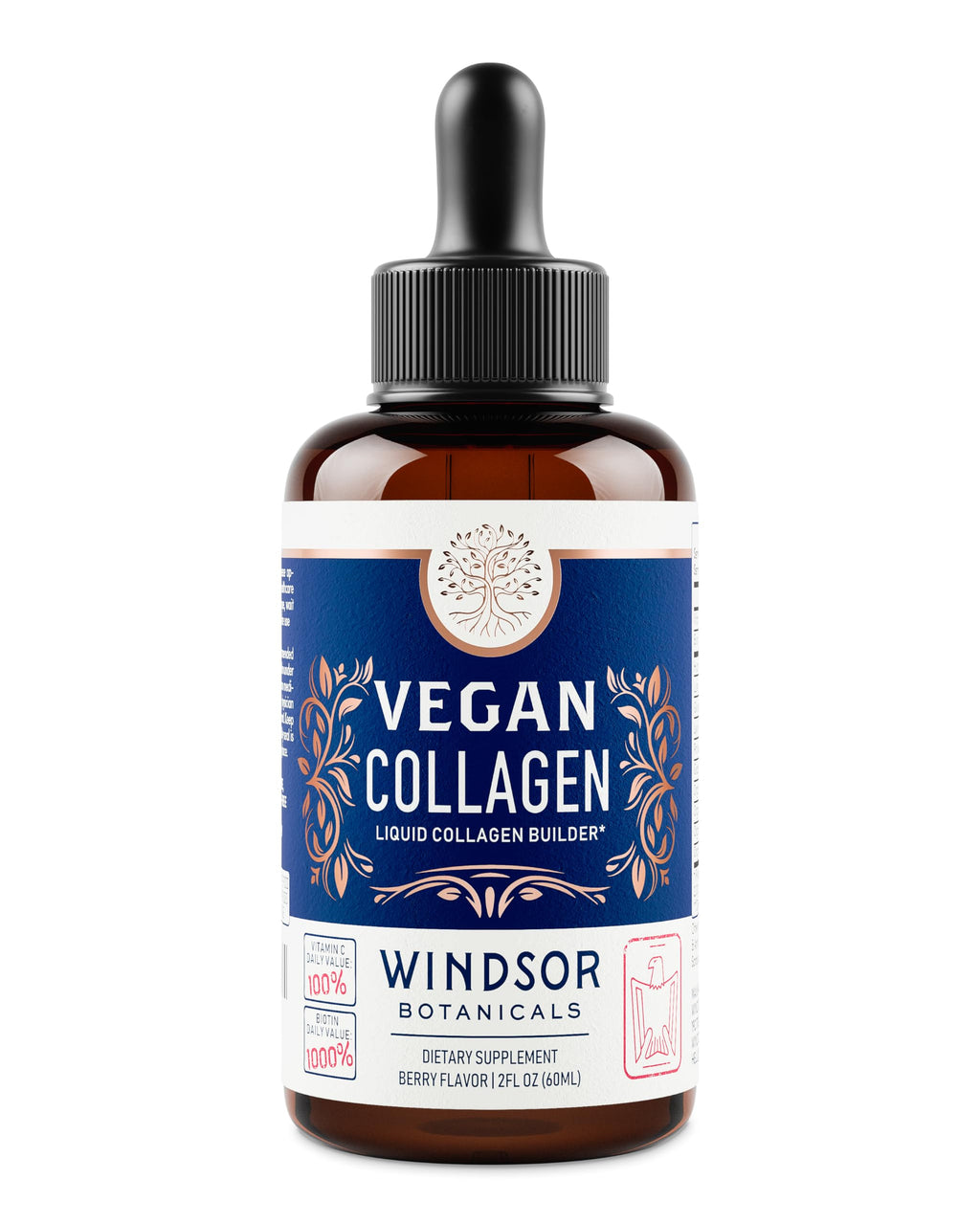 Windsor Botanicals Vegan Collagen Builder Liquid – 60-Day Supply | Vitamin C, Biotin, Hyaluronic Acid | Organic Fruits & Vegetables | 120ml