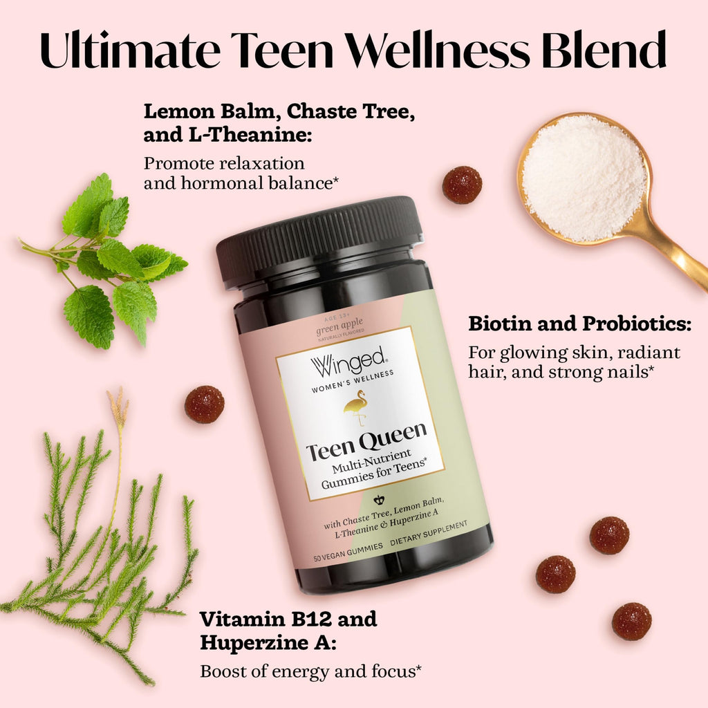 Winged Wellness Teen Queen Gummies – Vegan Multivitamin for Teens (50 Gummies)