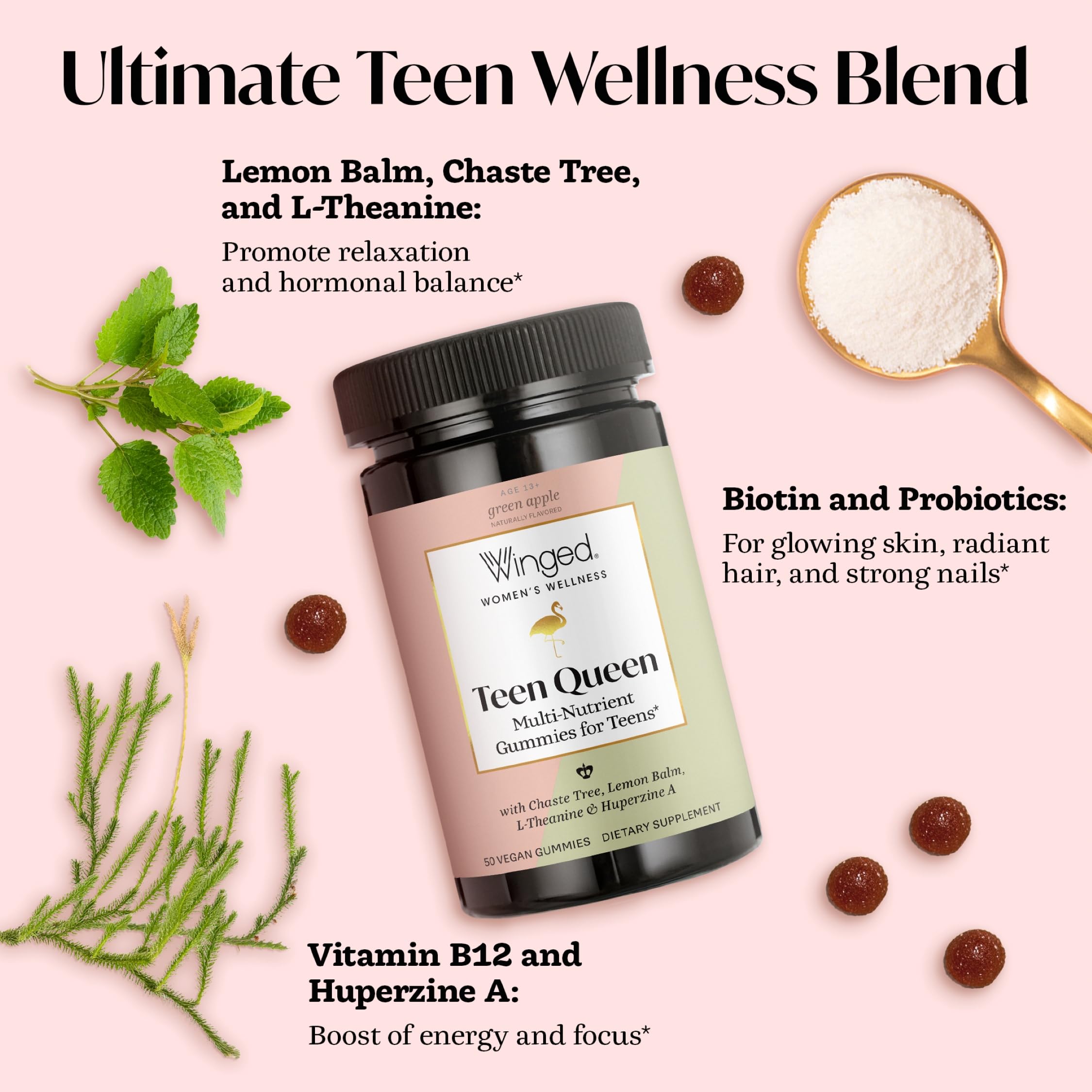 Winged Wellness Teen Queen Gummies – Vegan Multivitamin for Teens (50 Gummies)