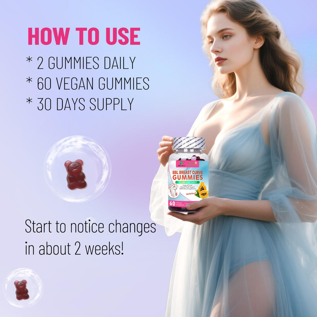 Wins Town BBL Chest Curve Gummies – Breast & Buttock Lift Supplements, Larger, Firming & Lifting, 60 Count